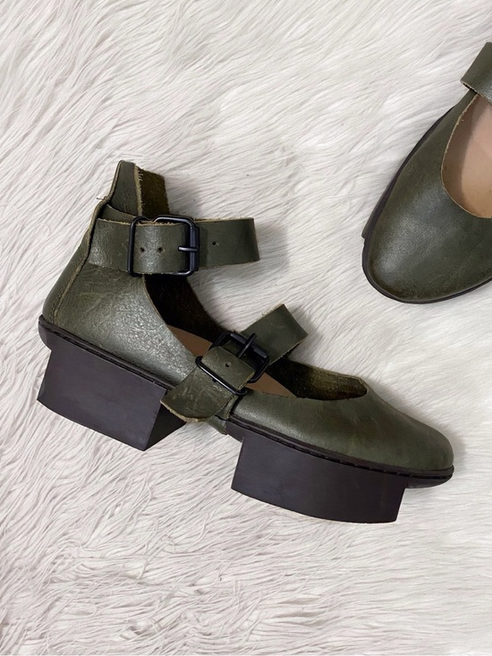 Trippen Shoes - Trippen Moholy Olive Green Leather Box Sole Platform Buckle Strap Shoes 38 US 7